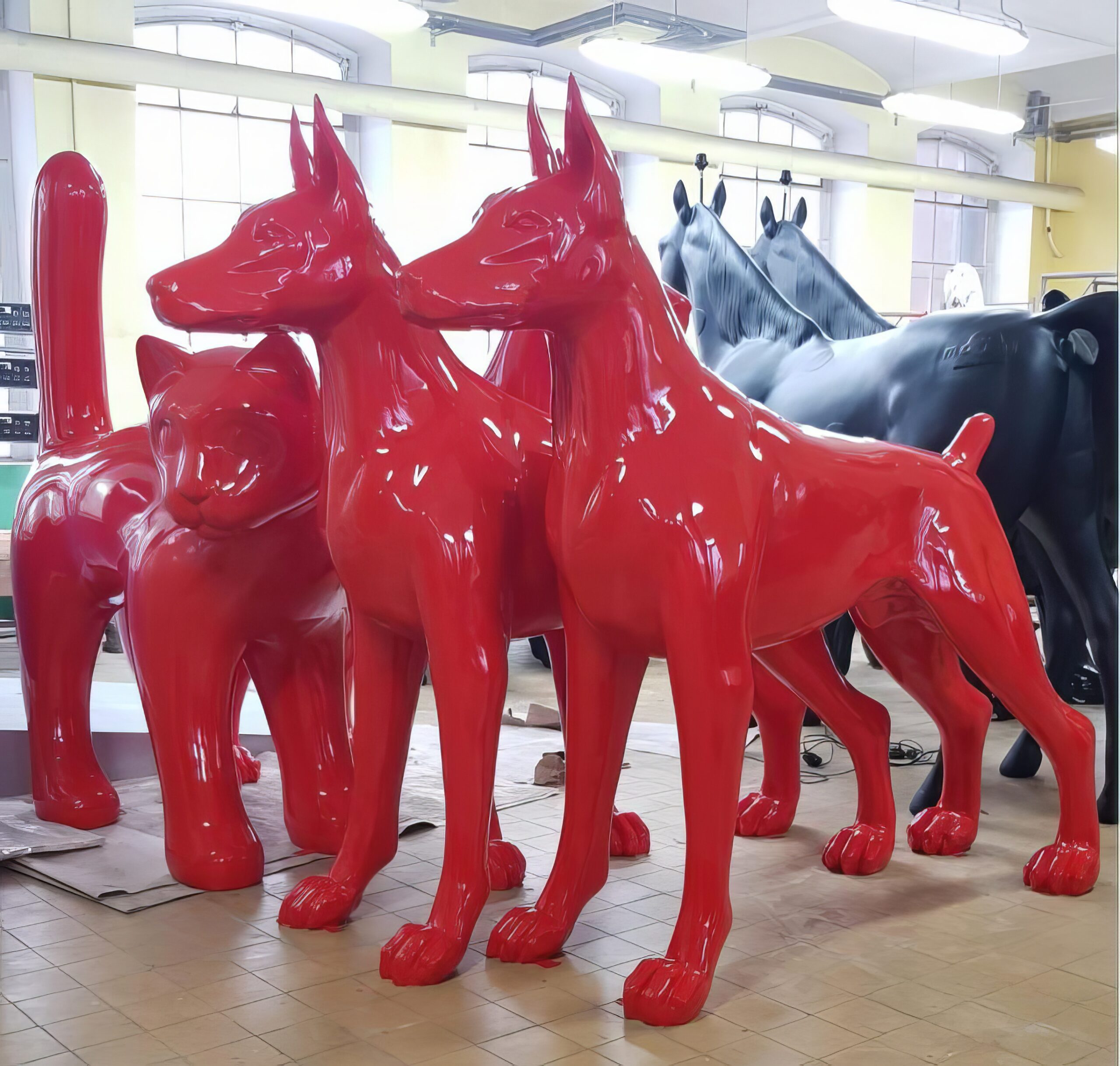 Chien - Grande figurine décorative de Doberman en 3D 1 pies Duża dekoracyjna figura doberman 3D