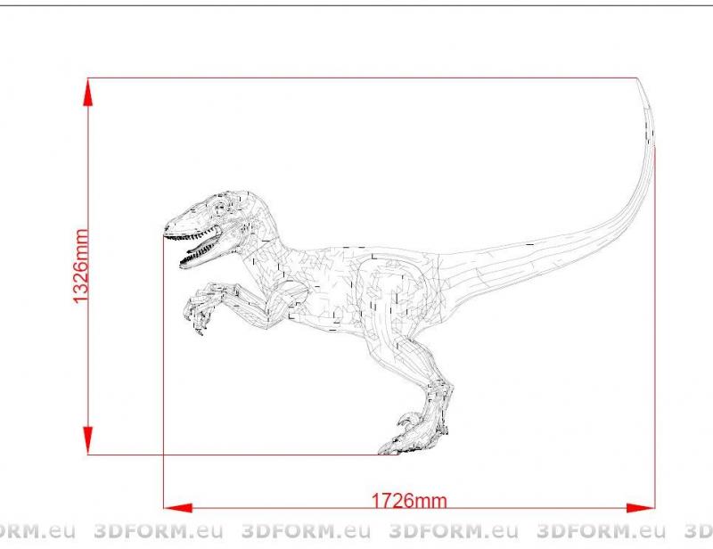 Samsung /KaDeWe / Berlin 2 Schematyczny rysunek dinozaura z wymiarami 1326mm na wysokość i 1726mm na długość.