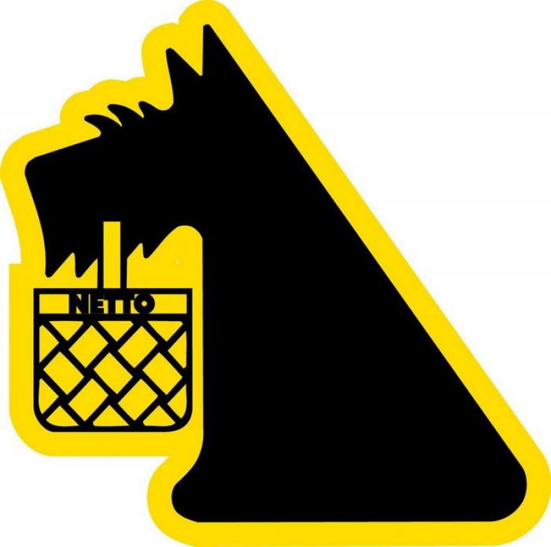 LOGO 3D NETTO 2 Logo czarnego psa z koszykiem na zakupy z napisem