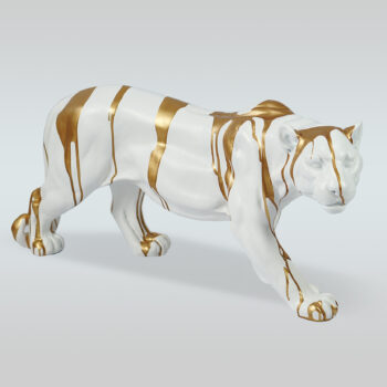 Biała Pantera stojąca naturalnych wymiarów - złoty trash