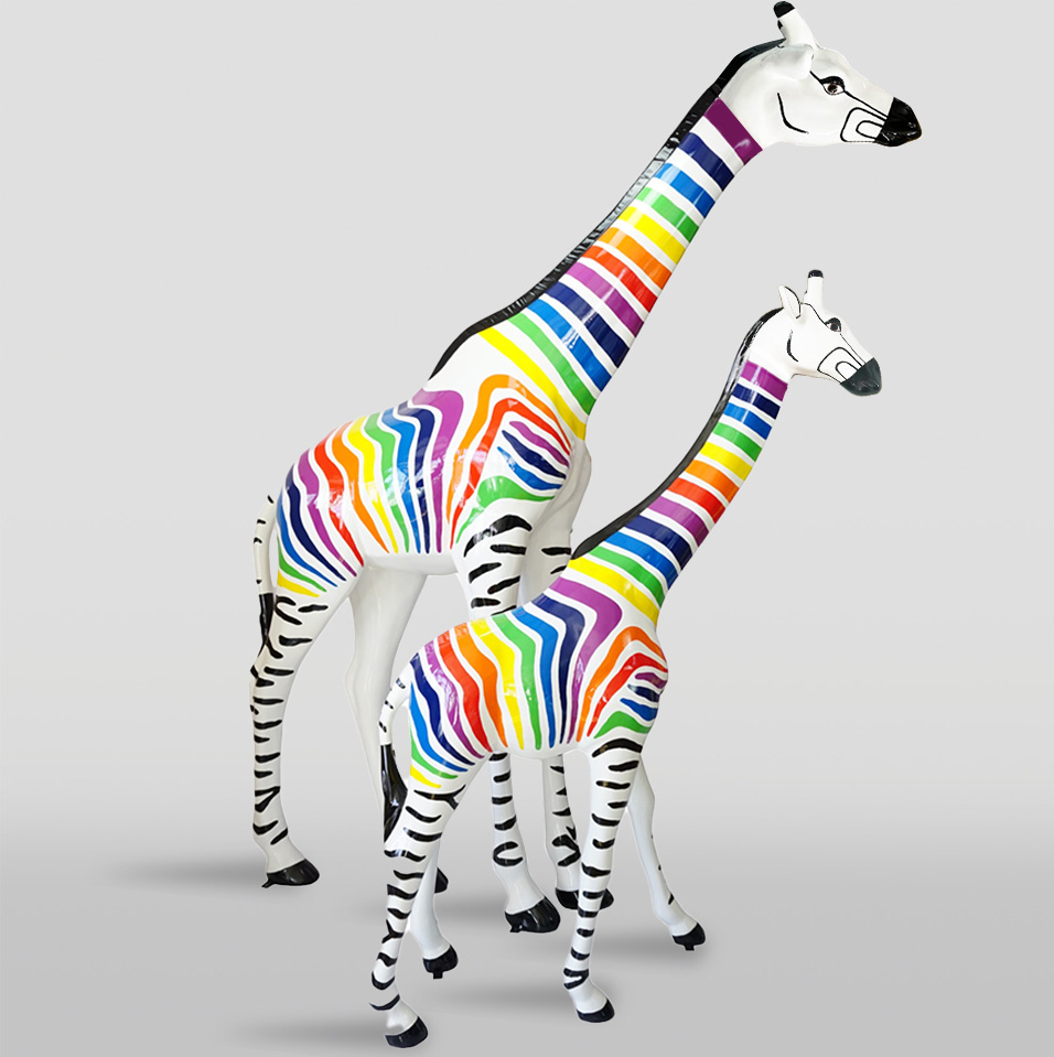 Grande Figurine de Girafe Grandeur Nature - Zèbre Coloré 1 Duża Figura Żyrafa Naturalnej Wielkości - Kolorowa Zebra