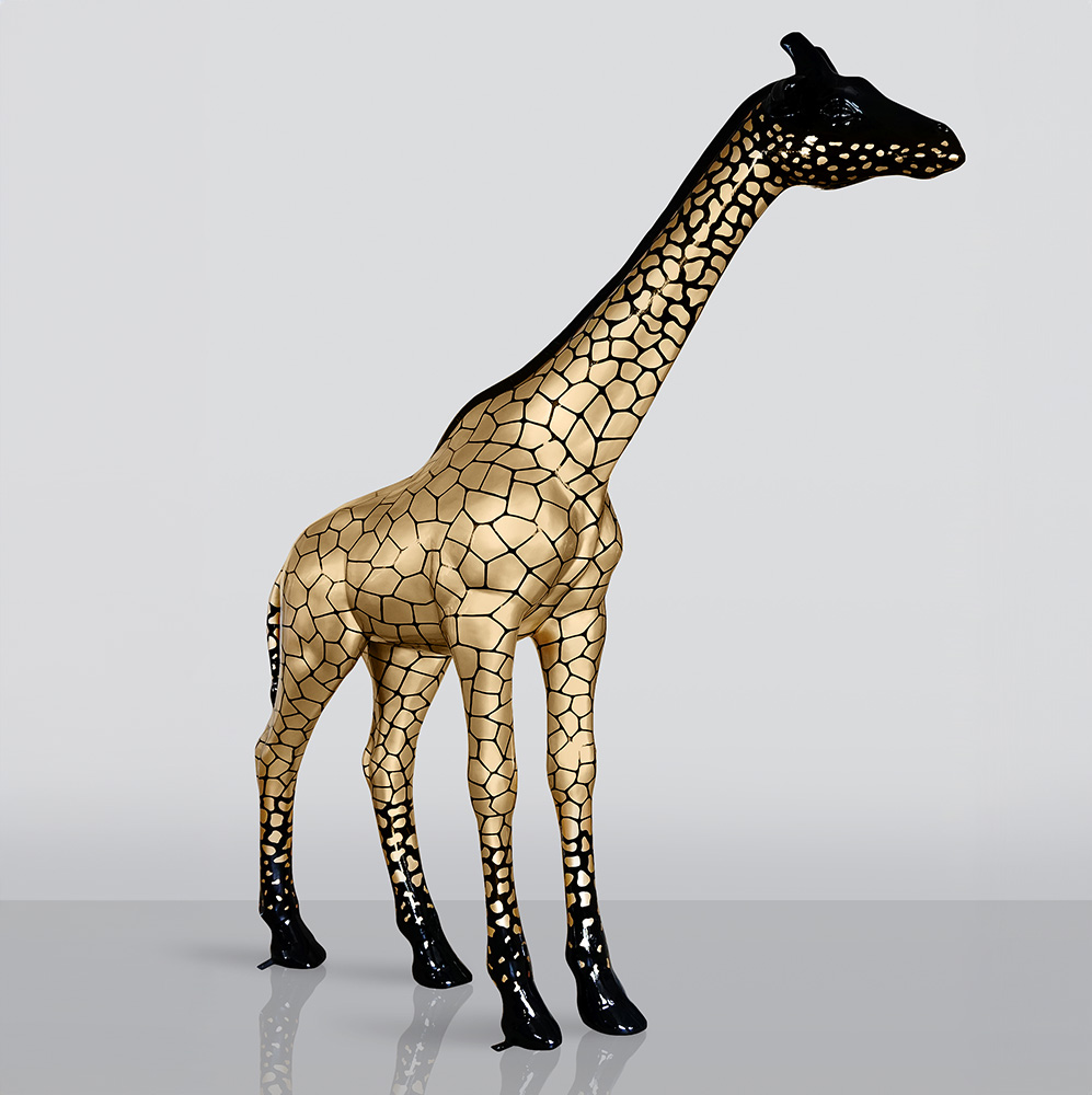 Grande Figurine Girafe Grandeur Nature - Noire avec des Taches Dorées 1 Duża Figura Żyrafa Naturalnej Wielkości - Czarna w Złote Łaty