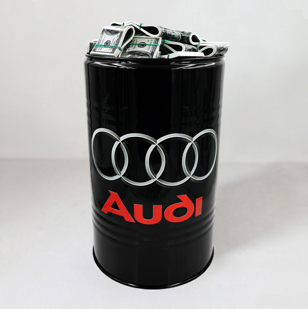 Petite Barrique avec des Dollars - Peinture + Logo 1 Petite Barrique avec des Dollars - Peinture + Logo