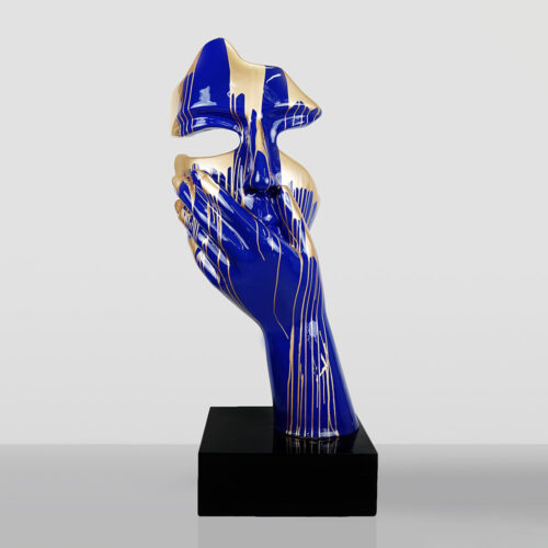 Grande Masque sur Socle – Bleu / Trash Doré