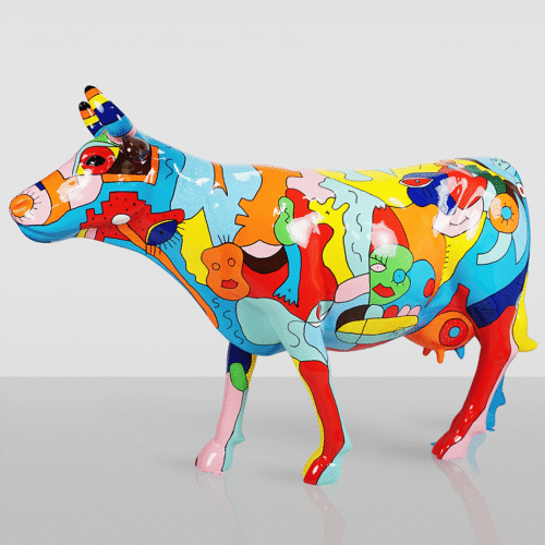 Grande Figurine - Vache Peinte à la Main Motif Picasso