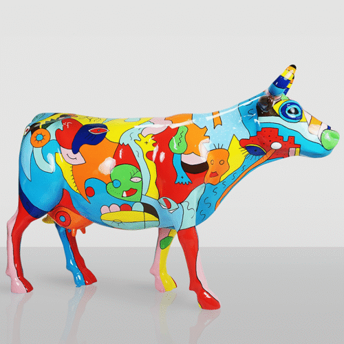 Grande Figurine - Vache Peinte à la Main Motif Picasso