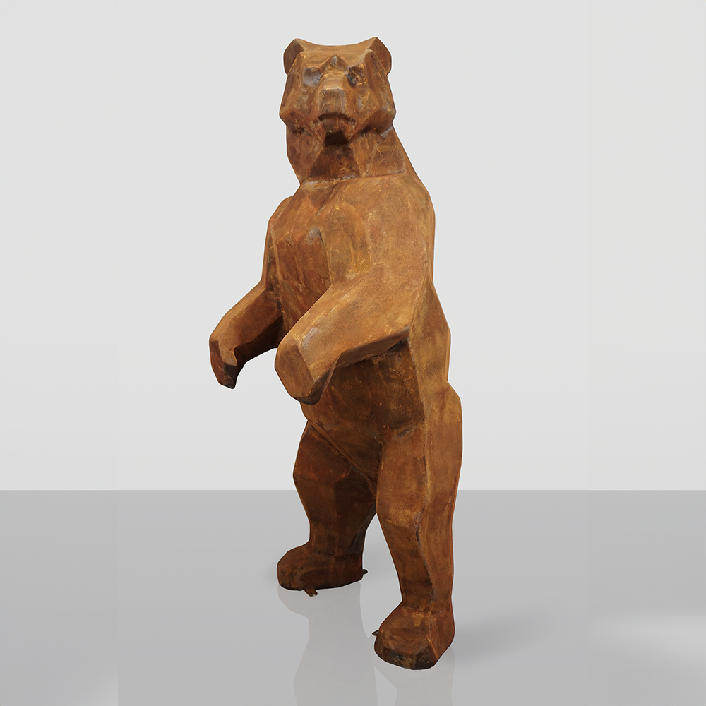 Grande Figurine d’Ours Carré – Effet Rouille