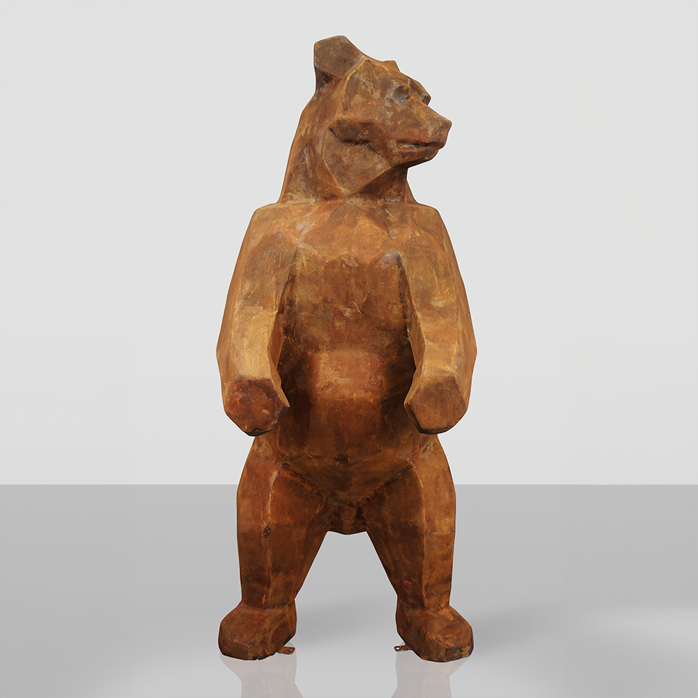 Grande Figurine d’Ours Carré – Effet Rouille