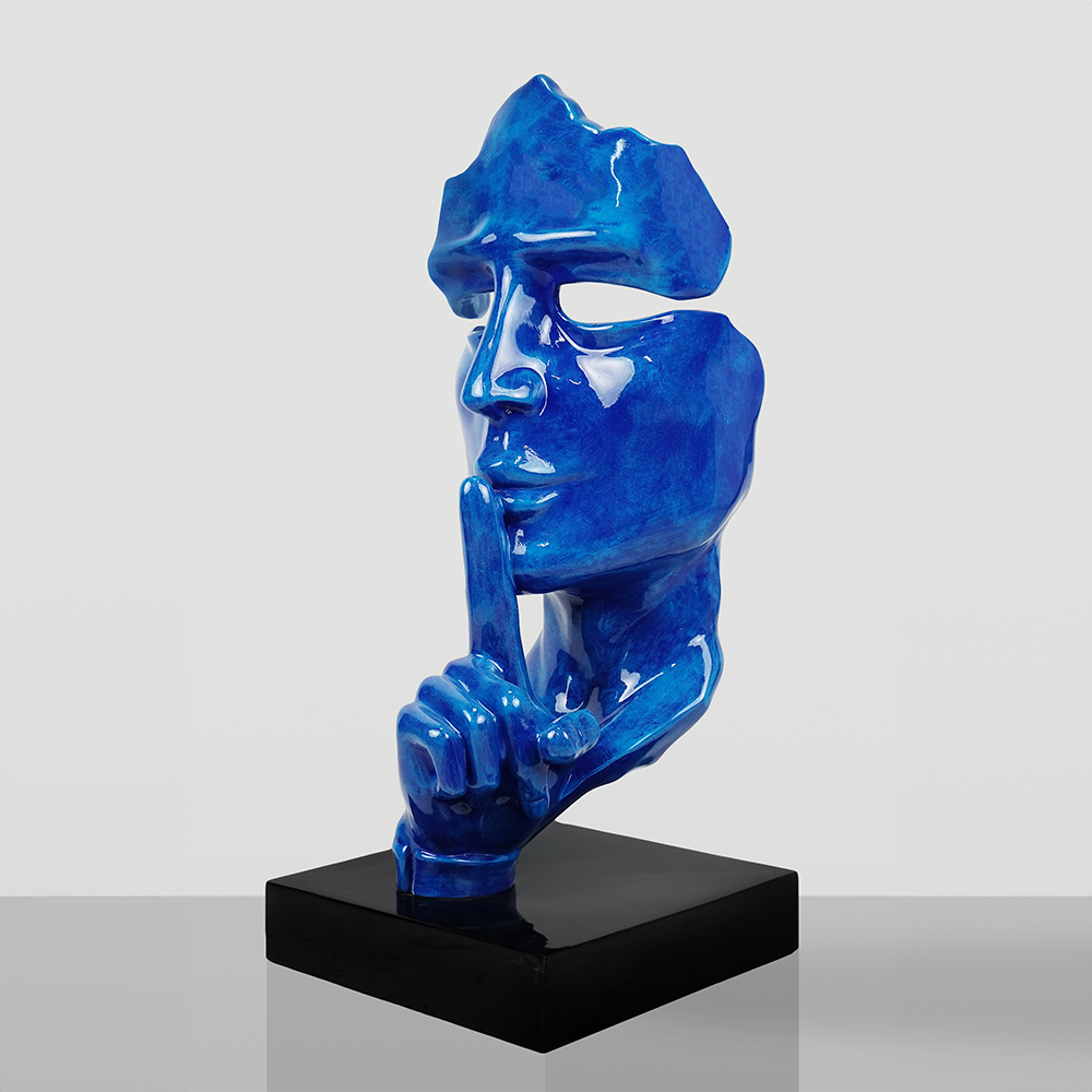 Grande Masque sur Socle – Patine Bleue