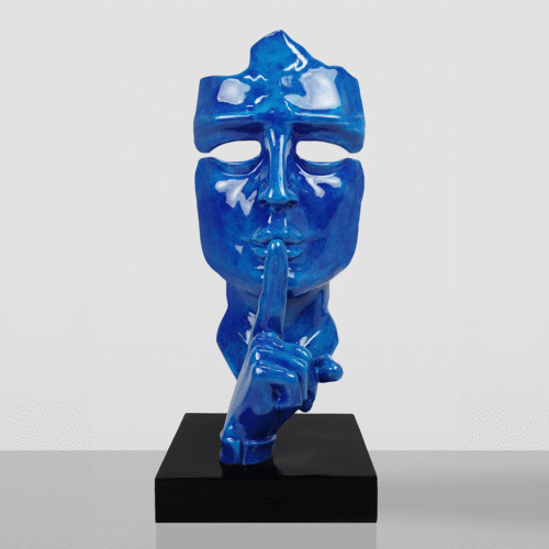 Grande Masque sur Socle – Patine Bleue